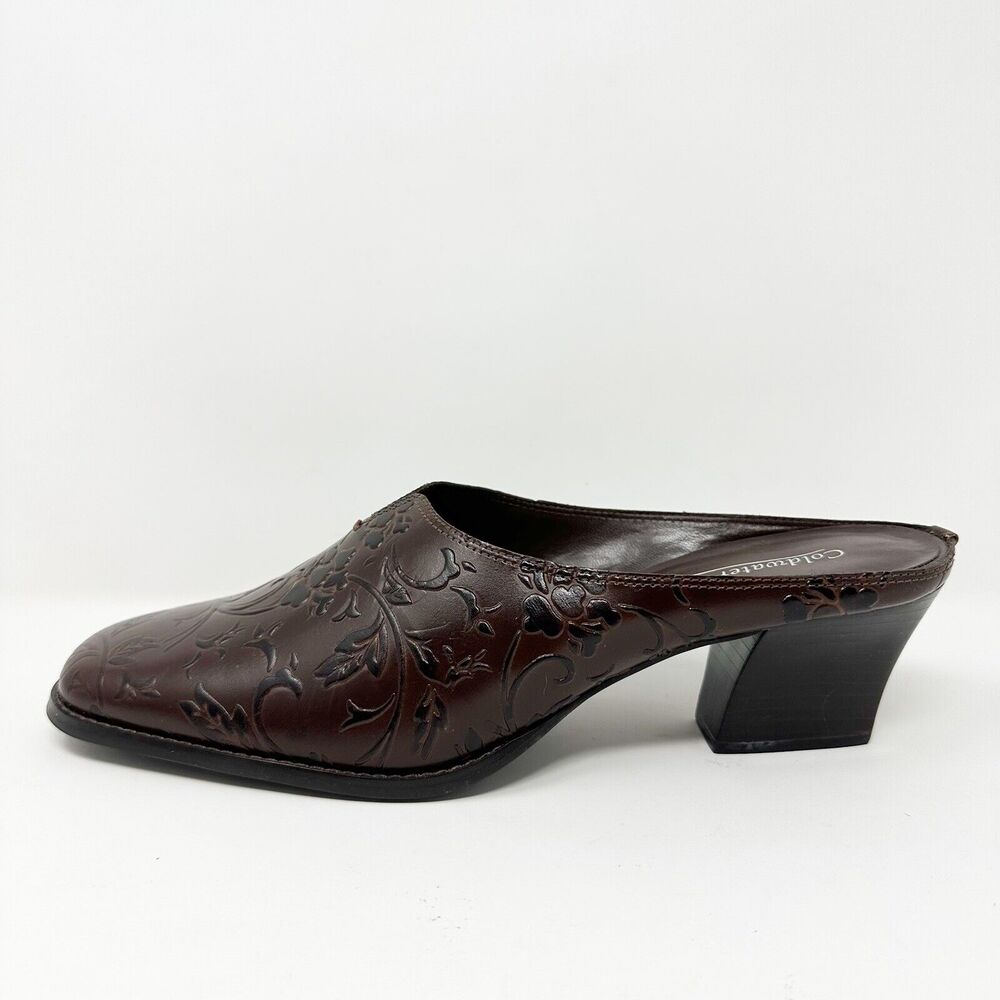 Coldwater Creek Women Mules 9M Brown Floral Embossed Vtg-inspired Made In Brazil - Picture 9 of 13